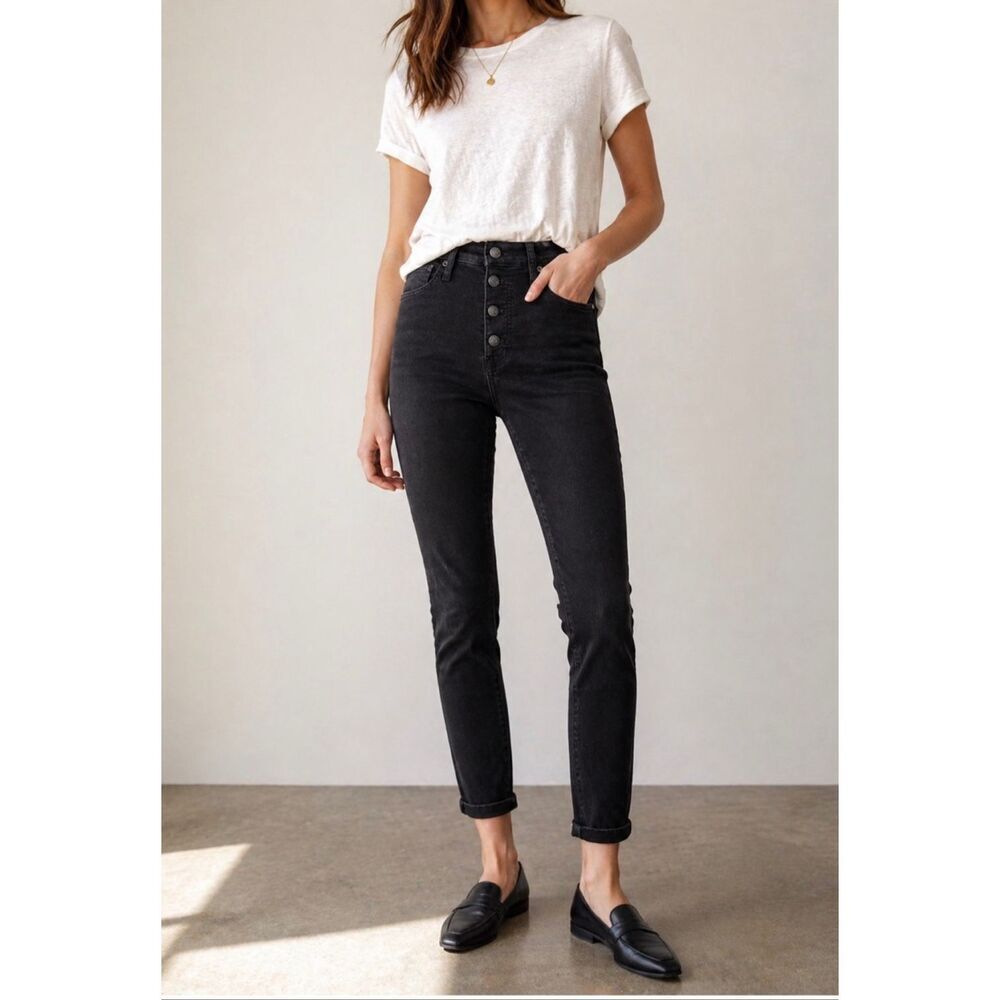 Madewell 9” Mid Rise Skinny 4 Button Fly Black Jeans size 27